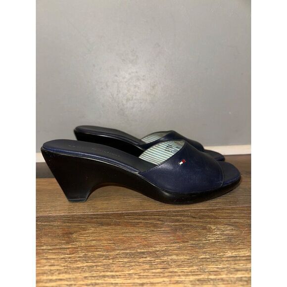 Tommy Hilfiger Navy Blue Marie Leather Sandals Size 10 - Picture 3 of 12